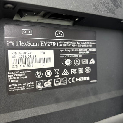 EIZO EV2780 ジャンク 27インチ / HDMI・DP・USB-C対応 / ブラック / 通電O